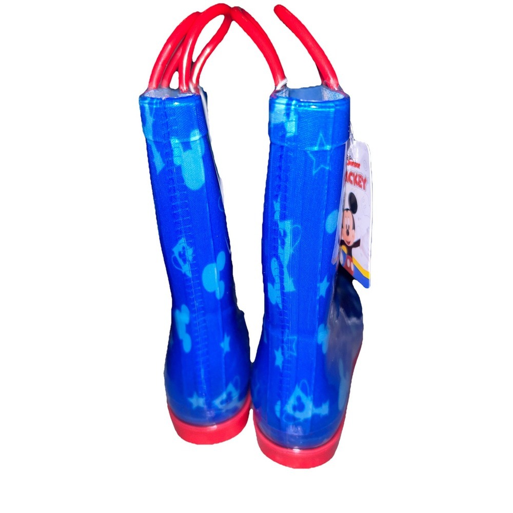 Disney Mickey Mouse Rubber Rain Boots Pull On With Handles Kids‎  Size 11/12 - Picture 3 of 8